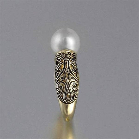Vintage Pearl Inlaid Ring with 14k Gold Plating - Price Value Store