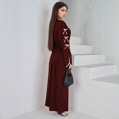 Elegant Muslim Long Robe with Bow Belt - Price Value Store