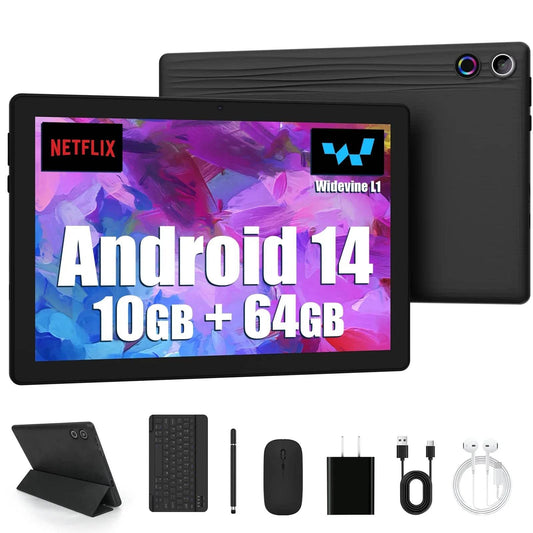 Android 14 10 inch Tablet, A523 Octa Core, 8GB RAM + 64GB ROM(TF 1TB), 5000mAh, Face Unlocked,Black+Keyboard & Mouse Set, Black - Price Value Store