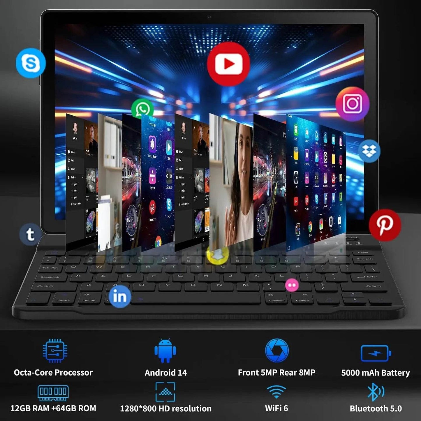 A10L 10 Inch Android Tablet 12GB RAM 64GB ROM IPS HD Touch Screen with Keyboard Case Mouse Stylus 8 in 1 Tablet Kit - Price Value Store