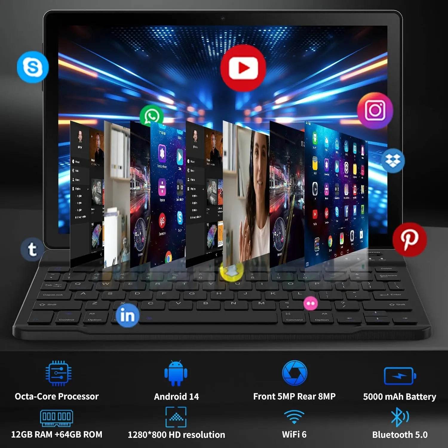 A10L 10 Inch Android Tablet 12GB RAM 64GB ROM IPS HD Touch Screen with Keyboard Case Mouse Stylus 8 in 1 Tablet Kit - Price Value Store