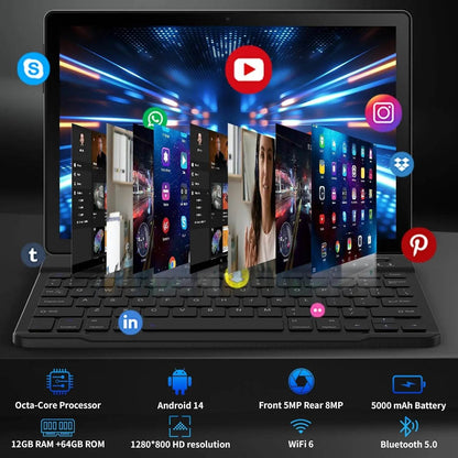 A10L 10 Inch Android Tablet 12GB RAM 64GB ROM IPS HD Touch Screen with Keyboard Case Mouse Stylus 8 in 1 Tablet Kit - Price Value Store