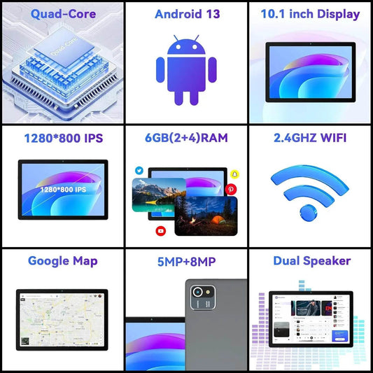 AEEZO MB1001 10 Inch Android Tablet Quad-Core 6GB RAM 64GB ROM 5MP+8MP Dual Camera HD IPS Display WiFi Bluetooth PC Pad Tablets - Price Value Store