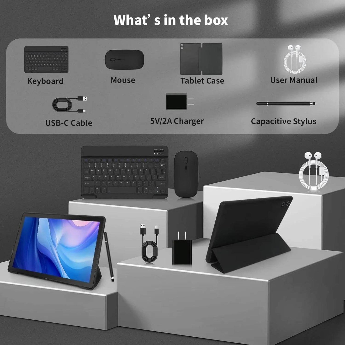 A10L 10 Inch Android Tablet 12GB RAM 64GB ROM IPS HD Touch Screen with Keyboard Case Mouse Stylus 8 in 1 Tablet Kit - Price Value Store