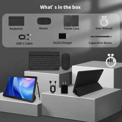 A10L 10 Inch Android Tablet 12GB RAM 64GB ROM IPS HD Touch Screen with Keyboard Case Mouse Stylus 8 in 1 Tablet Kit - Price Value Store