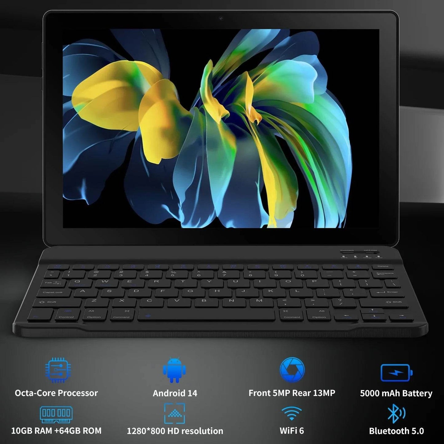 Android 14 10 inch Tablet, A523 Octa Core, 8GB RAM + 64GB ROM(TF 1TB), 5000mAh, Face Unlocked,Black+Keyboard & Mouse Set, Black - Price Value Store