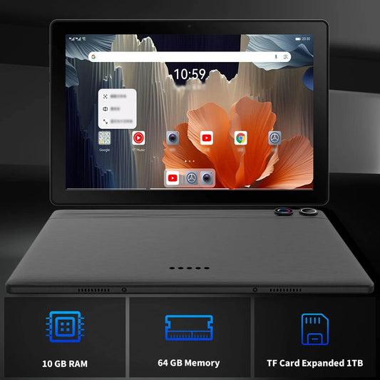 Android 14 10 inch Tablet, A523 Octa Core, 8GB RAM + 64GB ROM(TF 1TB), 5000mAh, Face Unlocked,Black+Keyboard & Mouse Set, Black - Price Value Store