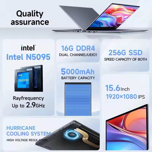 15.6 inch Laptop Computer Intel Celeron N5095 Notebook PC Gamer 16GB DDR4 1TB SSD Office Study PC Windows 11 Pro 1080P Laptops - Price Value Store