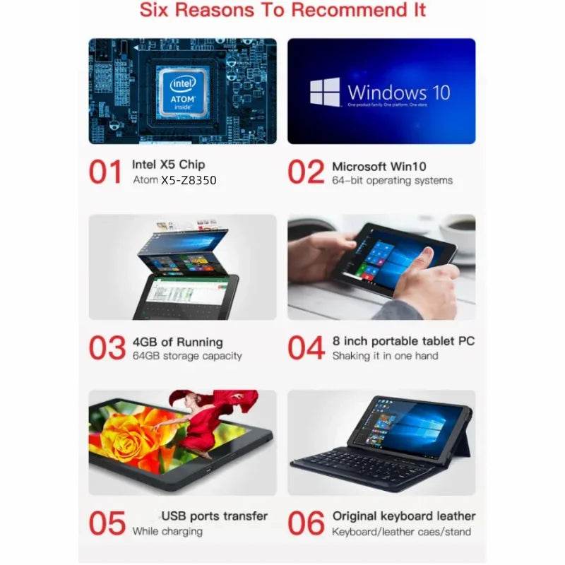 Hot Sale 4GB/8GB RAM 64GB/128GB ROM 8 INCH 64bit Windows 10 Tablets PC X5-Z8350 1.44GHz Quad-Core Mini Tablet Dual Camera - Price Value Store