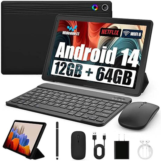 A10L 10 Inch Android Tablet 12GB RAM 64GB ROM IPS HD Touch Screen with Keyboard Case Mouse Stylus 8 in 1 Tablet Kit - Price Value Store