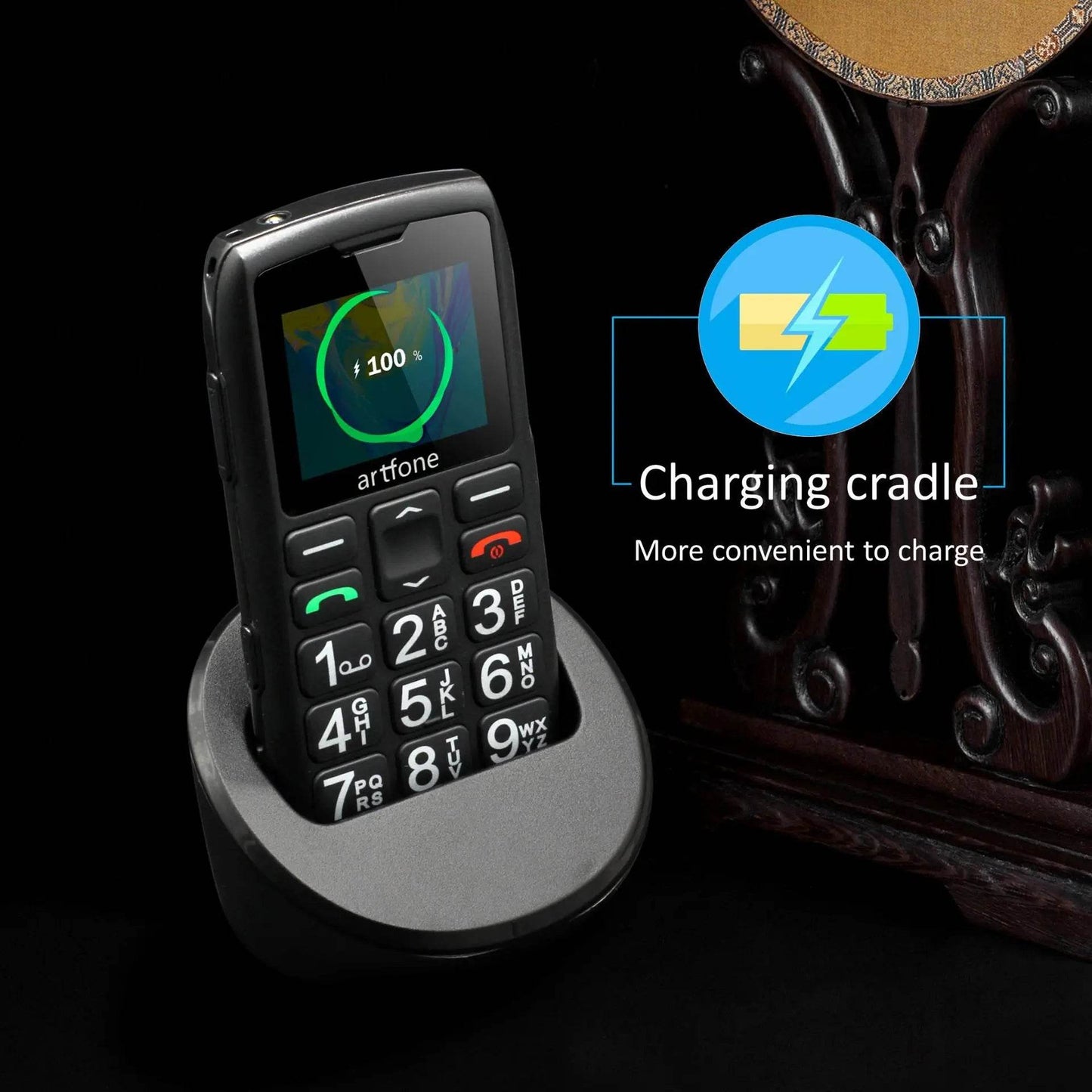 Bar Senior Mobile Phone Artfone C1+ With Free Charging Dock C1 Big Rubber Keypad For Elderly Dual Sim One Key SOS FM 1400mAh - Price Value Store