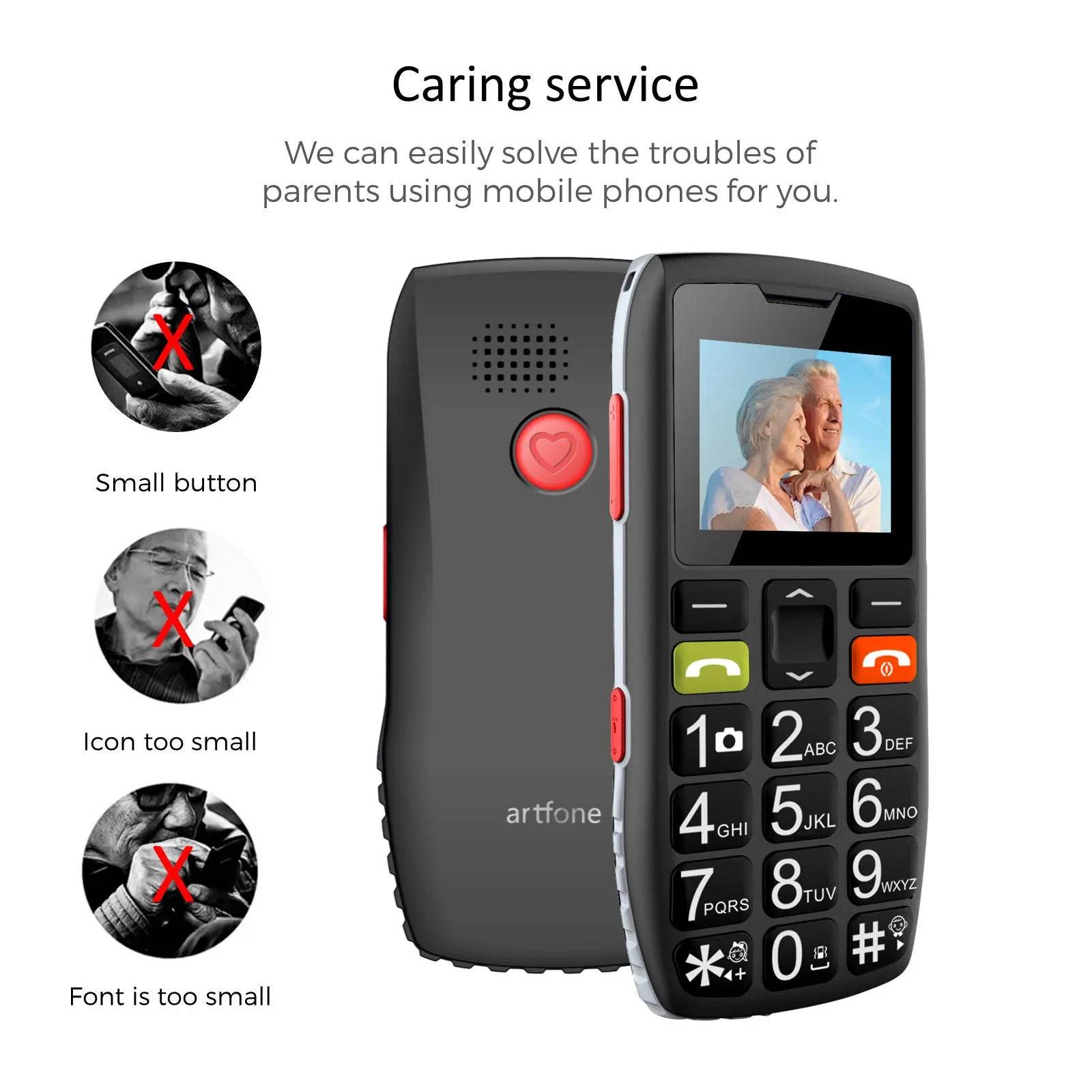 Unlocked Bar Senior Mobile Phone Artfone C1 Elderly Cellphone Dual Sim One Key SOS Emergency Button GSM 2G FM Torch Bluetooth - Price Value Store