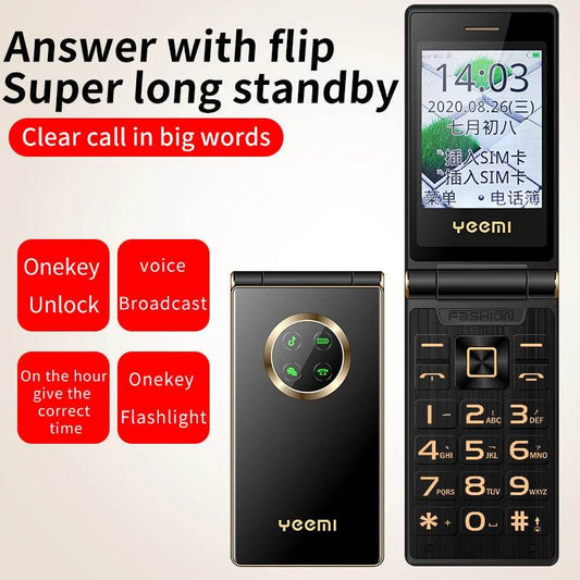 Unlock Cover Elderly Mobile Phone Large Push Button SOS Speed Dial Blacklist Torch Dual Sim Cards Long Standby Flip Cellphone - Price Value Store