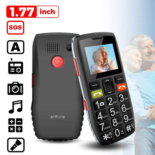 Unlocked Bar Senior Mobile Phone Artfone C1 Elderly Cellphone Dual Sim One Key SOS Emergency Button GSM 2G FM Torch Bluetooth - Price Value Store