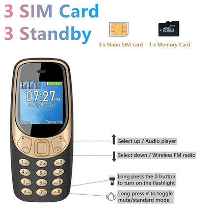 SERVO Q3308 PRO 3 SIM Card 3 Standby Mini Mobile Phone Bluetooth Dial Speed Dial Magic Voice FM Radio Call Recording Cellphone - Price Value Store