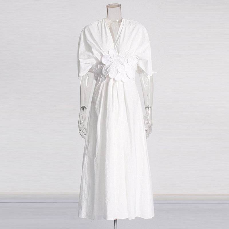 French Style Elegant Waisted Dress V-neck Stitching Flower Backless Slim-fit dress Women's Summer - Price Value Store