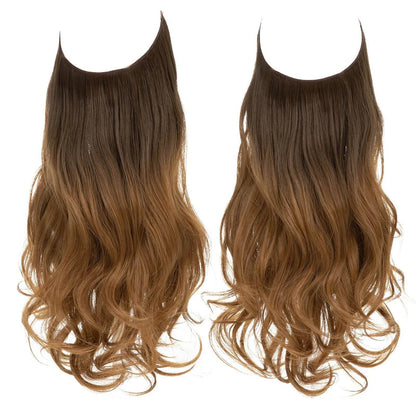 European and American wig one-piece hair quantity multiple U-shaped hair extension female fishing line wig invisible natural long curly hair - Price Value Store