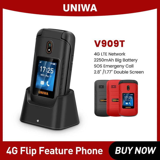 UNIWA V909T Flip Phone 4G Dual Screen Single Nano Cellphone Big Push-Button Mobile Phone for Elderly 2250mAh Russian Keyboard - Price Value Store