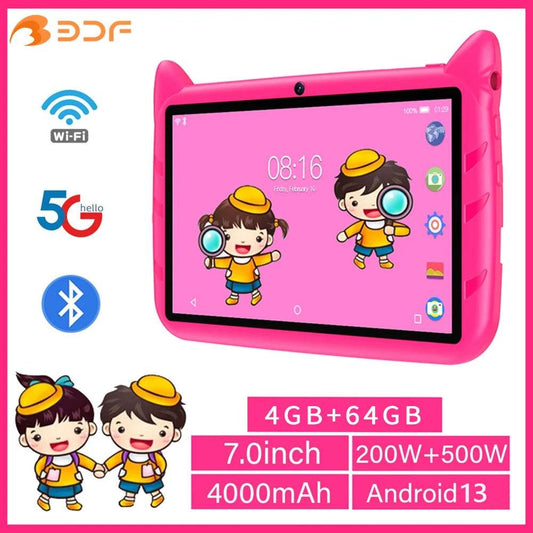 BDF 7 Inch Kid Tablet Android 13, 4GB RAM 64GB ROM,1TB Expand,5G WiFi,4000MAH Battery,Dual Camera, Children's Gift Kids Software - Price Value Store