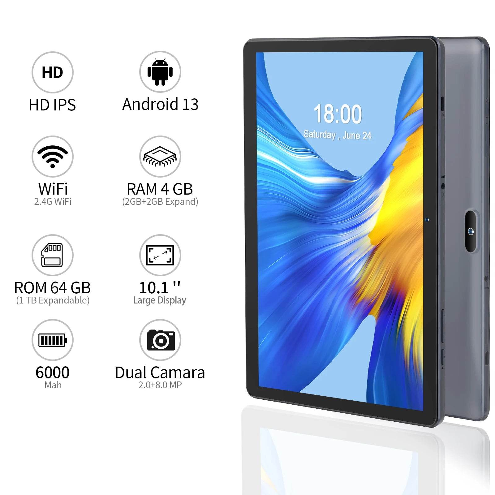 PRITOM 10 Inch Tablet PC with SIM Slot Android 13 64 GB Quad Core Touch Screen WiFi GPS Support 3G Phone Call - Price Value Store