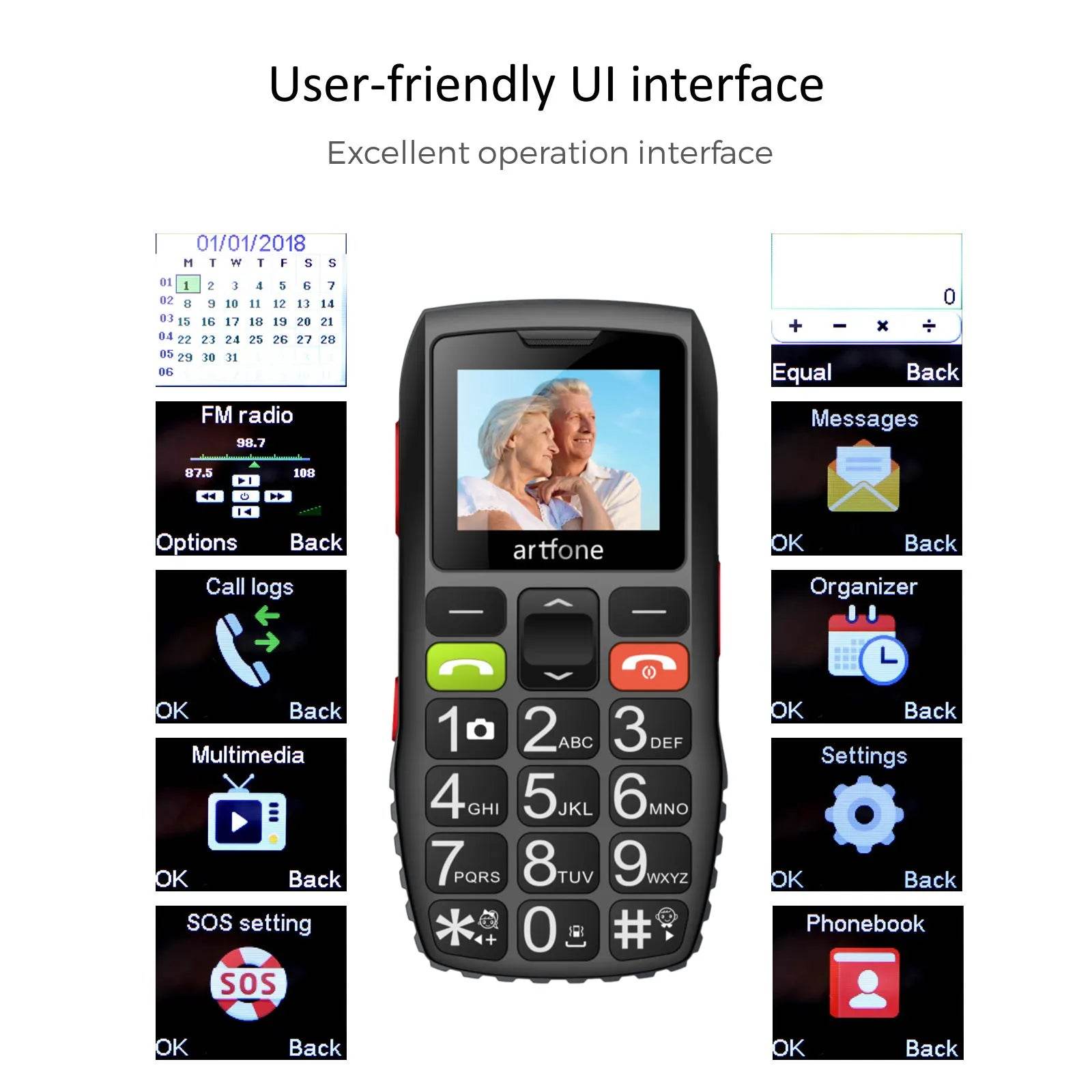 Unlocked Bar Senior Mobile Phone Artfone C1 Elderly Cellphone Dual Sim One Key SOS Emergency Button GSM 2G FM Torch Bluetooth - Price Value Store