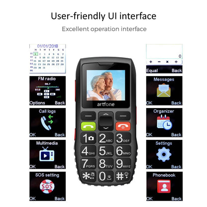 Unlocked Bar Senior Mobile Phone Artfone C1 Elderly Cellphone Dual Sim One Key SOS Emergency Button GSM 2G FM Torch Bluetooth - Price Value Store