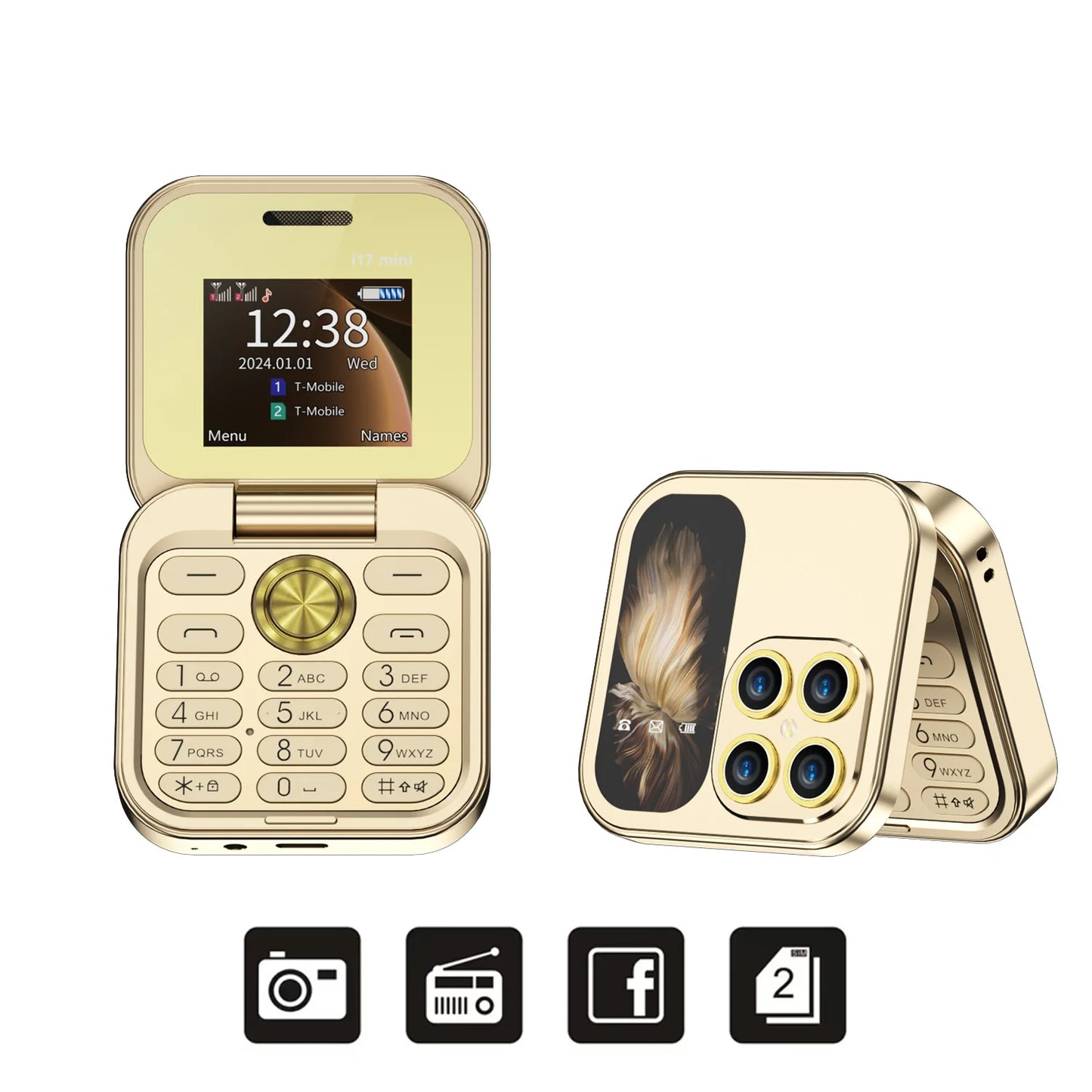 SERVO i17 Mini Small Flip Mobile Phone 1.77" Screen Blacklist Speed Dial Magic Voice FM Radio Cute Box Cellphones 2 SIM Standby