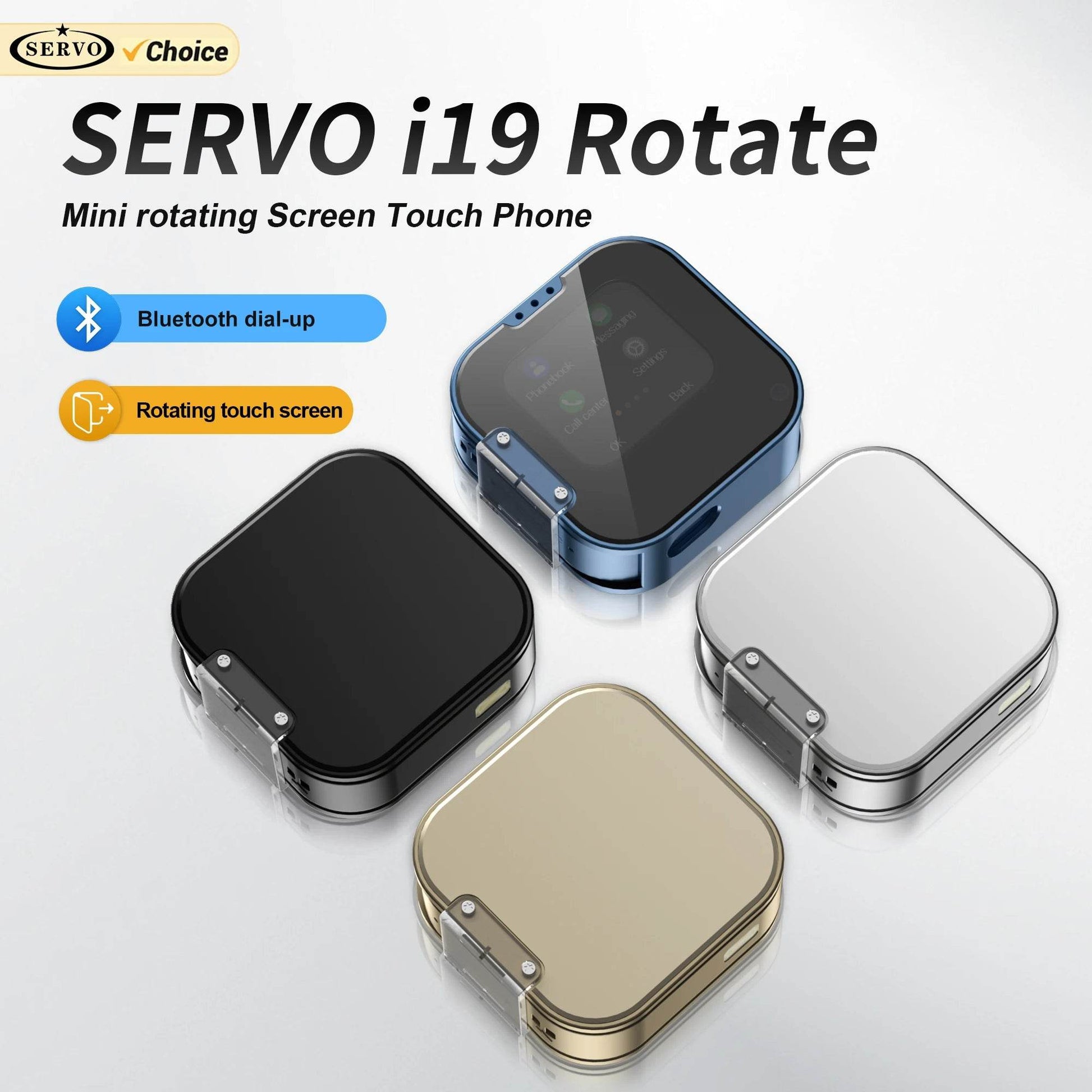 SERVO i19 Rotate Mini Touch Mobile Phone Dual SIM Standby Bluetooth Dialer MP4 Player Magic Voice 2G Small Rotating Screen Phone - Price Value Store