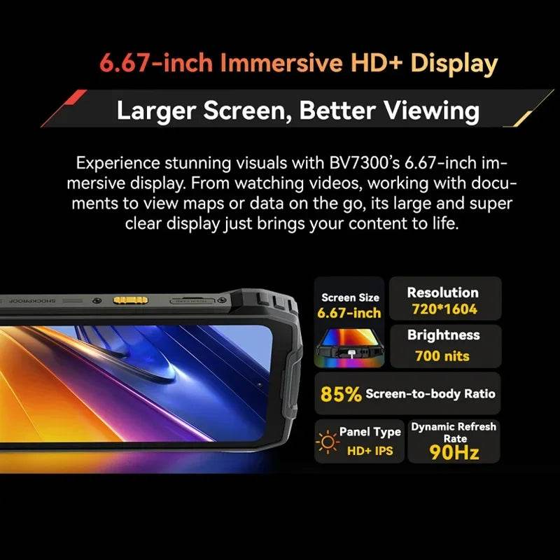 Blackview BV7300 Rugged Phone 6.67'' HD+ IPS 90Hz Display Dual Camping Light NFC 15000mAh 45W Fast Charge Android 14 Cellphone - Price Value Store