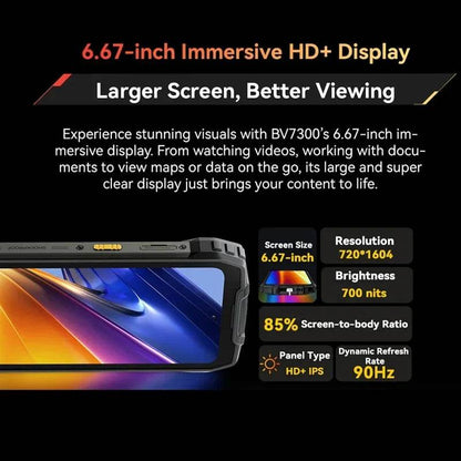 Blackview BV7300 Rugged Phone 6.67'' HD+ IPS 90Hz Display Dual Camping Light NFC 15000mAh 45W Fast Charge Android 14 Cellphone - Price Value Store
