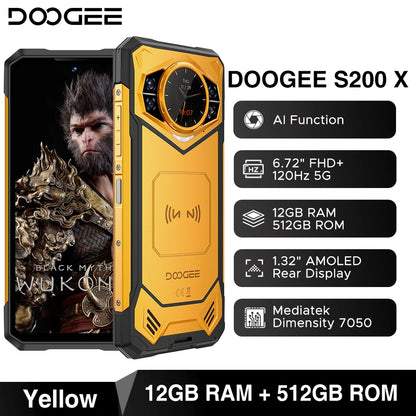 Global Version DOOGEE S200 X 5G Rugged Phone 32GB 512GB 6.72" FHD+ 120Hz Display MTK Dimensity 7050 10100mAh Large battery