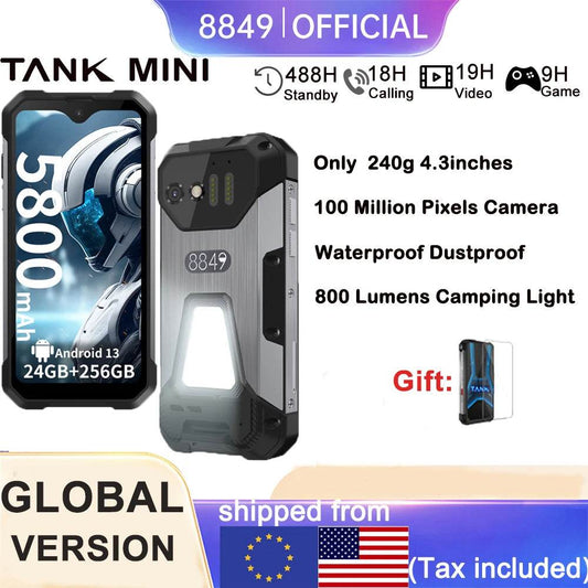8849 Tank Mini Rugged Smartphone 16/24GB 256GB 5800mAh100Mp Camera Android 13 Cellphone 4.3 inch Waterproof Mobile Phone - Price Value Store
