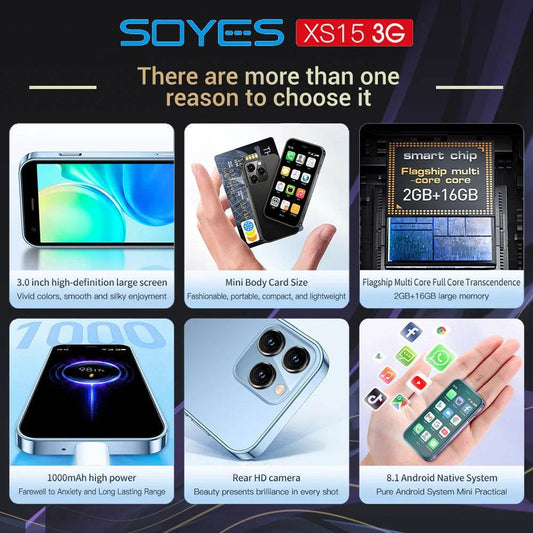 SOYES XS15 Mini Android8.1 Smart Phone 3.0 Inch Display 2GB RAM 16GB ROM Dual SIM Standby Play Store 3G Little Phone - Price Value Store