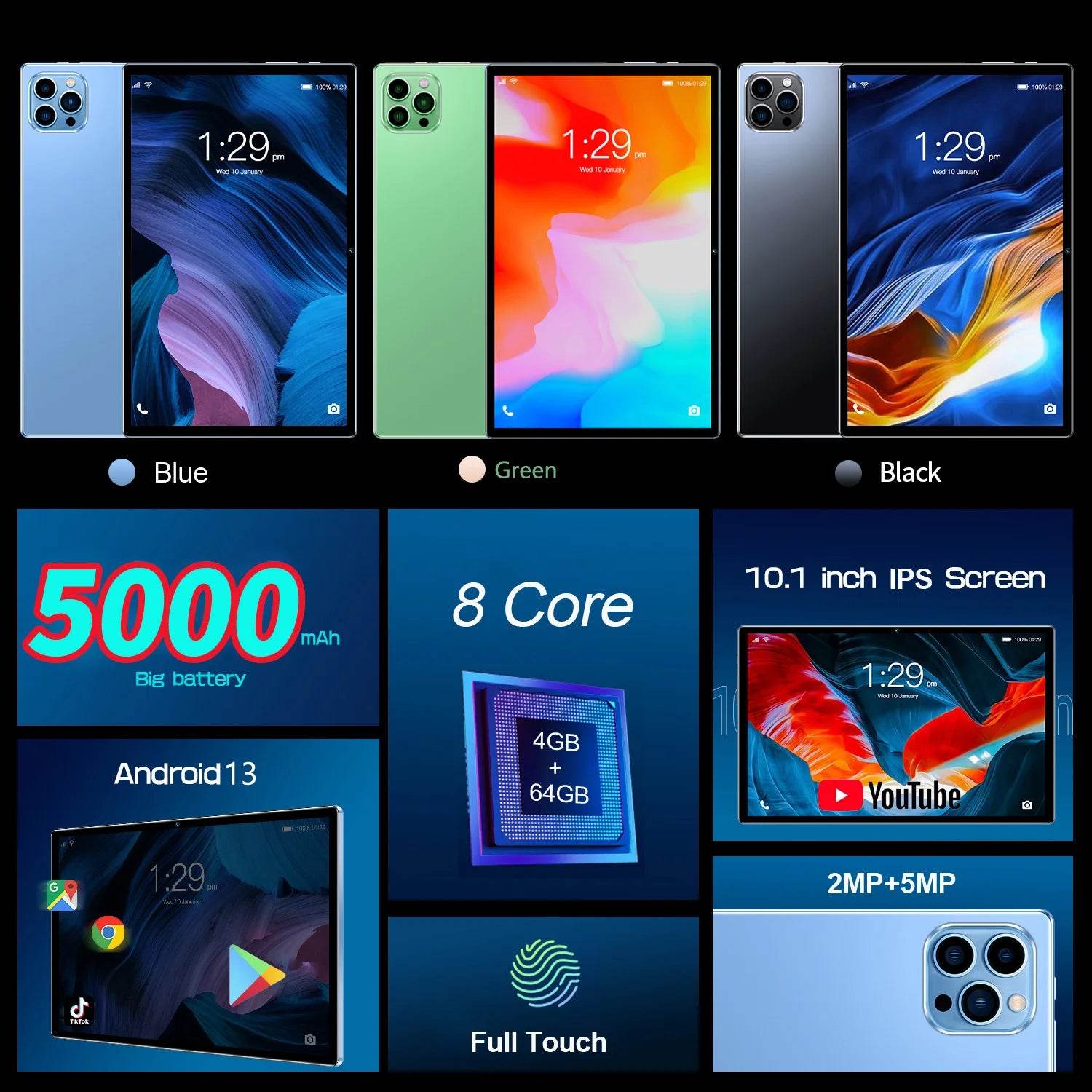 New 10.1 Inch Tablets Octa Core 4GB RAM 64GB ROM Dual SIM Cards 3G Phone Call WiFi Bluetooth Google Play Tablet Pc Android 13 - Price Value Store