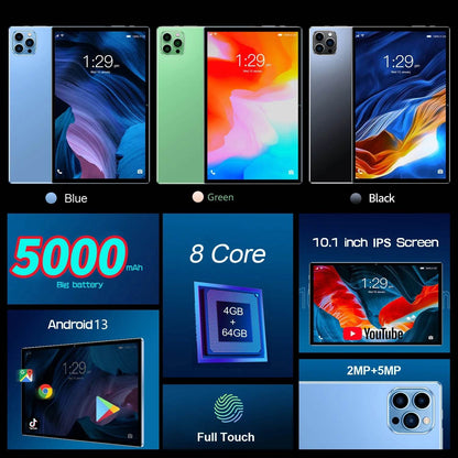 New 10.1 Inch Tablets Octa Core 4GB RAM 64GB ROM Dual SIM Cards 3G Phone Call WiFi Bluetooth Google Play Tablet Pc Android 13 - Price Value Store