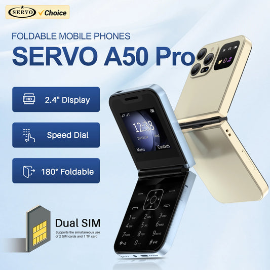 SERVO A50 Pro Flip Mobile Phone 2G GSM Call Recording Speed Dial Torch FM Radio 2.4" Screen Foldable Cellphones Dual SIM Standby