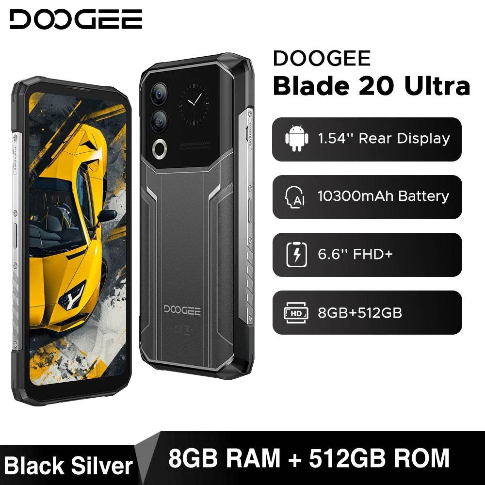 DOOGEE Blade20 Ultra Rugged Phone Global Version 1.54'' IPS Rear Display 8GB 512GB 10300mAh Battery 6.6'' Display Smartphone - Price Value Store