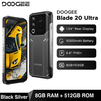 DOOGEE Blade20 Ultra Rugged Phone Global Version 1.54'' IPS Rear Display 8GB 512GB 10300mAh Battery 6.6'' Display Smartphone - Price Value Store