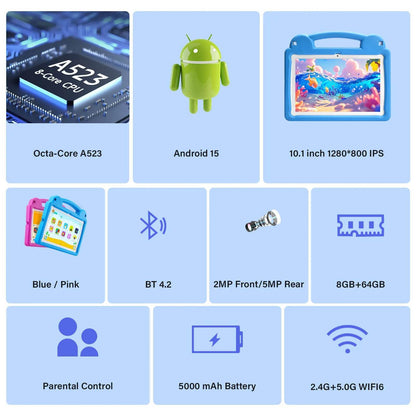 ANRY 2025 Kids Tablet Android 15 10.1 Inch A523 2.0GHZ 8GB（4+4 Expand) RAM 64GB ROM Octa-Core 5000Mah Tablets Children's Gifts - Price Value Store