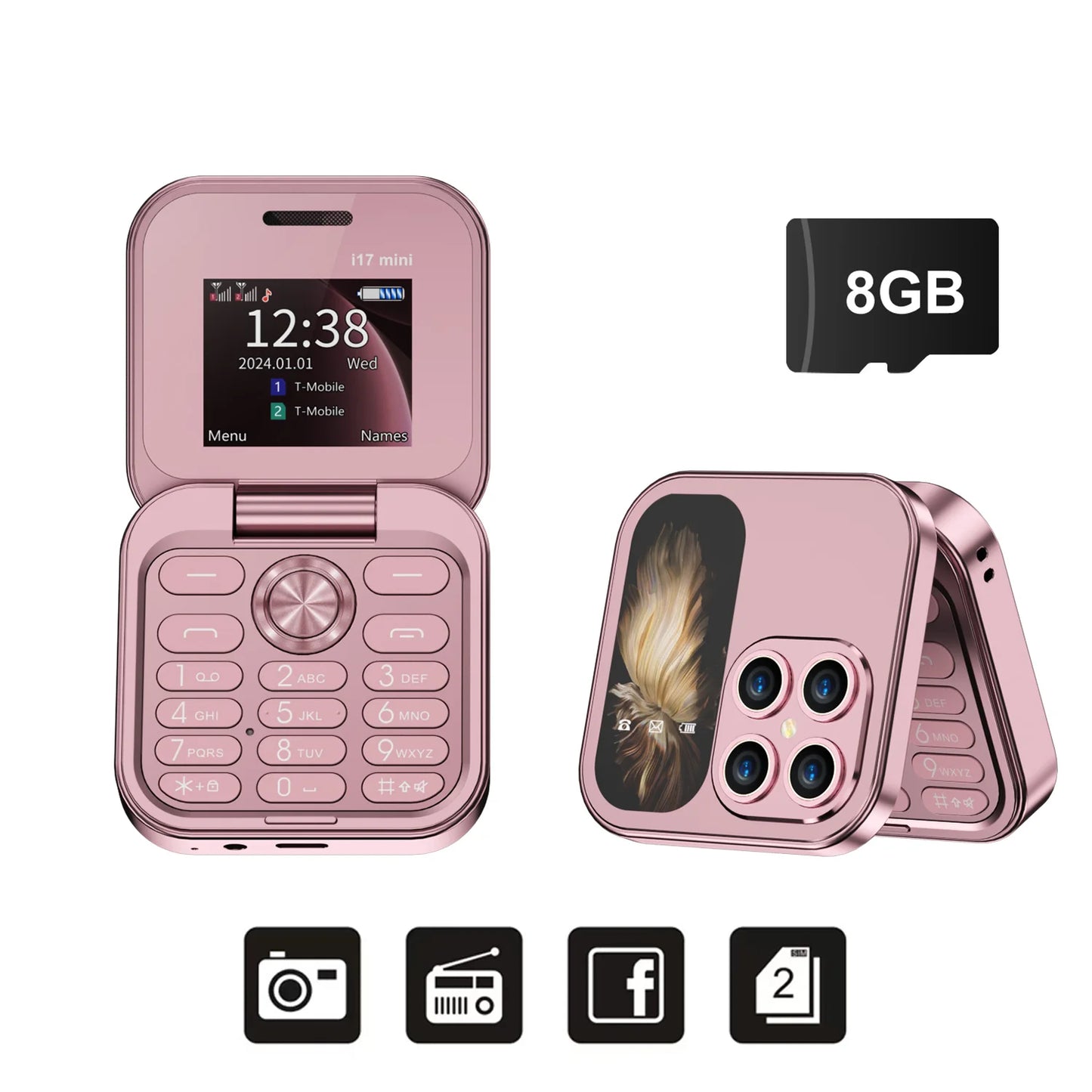 SERVO i17 Mini Small Flip Mobile Phone 1.77" Screen Blacklist Speed Dial Magic Voice FM Radio Cute Box Cellphones 2 SIM Standby