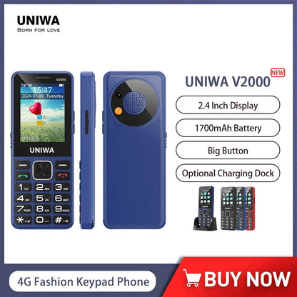 UNIWA V2000 4G Fashion Keypad Phone 2.4 Inch Big Button Loud Volume Dual SlM 1700mAh Russia Keyboard Feature Phones for Elderly - Price Value Store