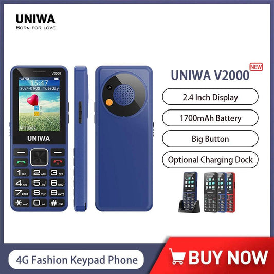 UNIWA V2000 4G Fashion Keypad Phone 2.4 Inch Big Button Loud Volume Dual SlM 1700mAh Russia Keyboard Feature Phones for Elderly - Price Value Store
