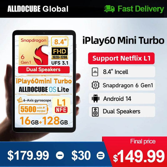 Alldocube iPlay60 Mini Turbo 8.4inch Snapdragon 6Gen 1 Tablet Android14 8GB+8GB virtual memory RAM+128GB ROM Widevine L1 - Price Value Store