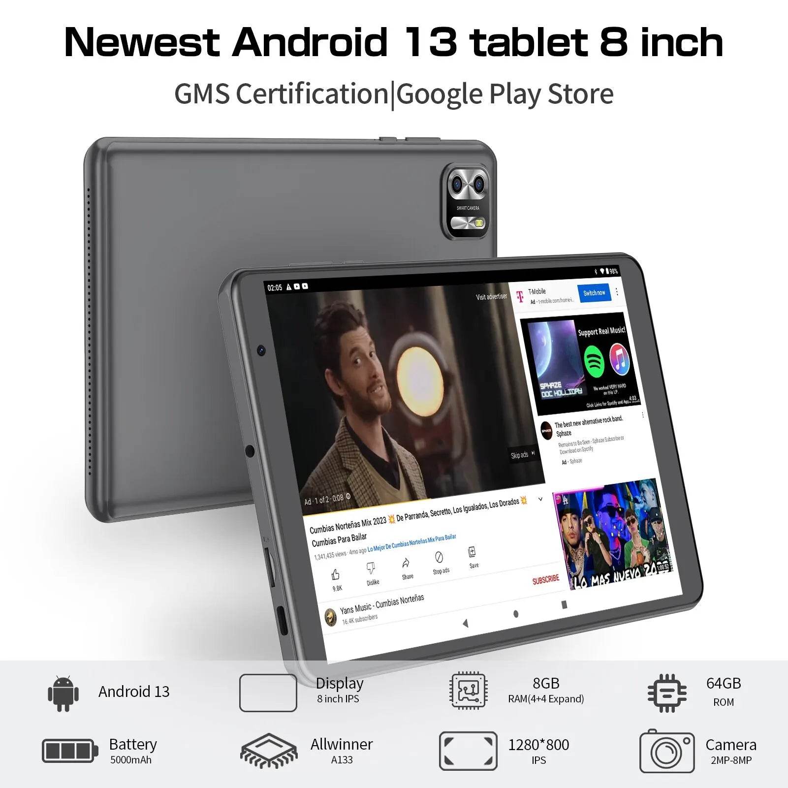 PRITOM 8 Inch Tablet Android 13, 8GB(4+4 Expand) RAM 64GB ROM,1TB Expand,1280x800 IPS Screen 5000MAH Battery,Dual Camera, WiFi - Price Value Store
