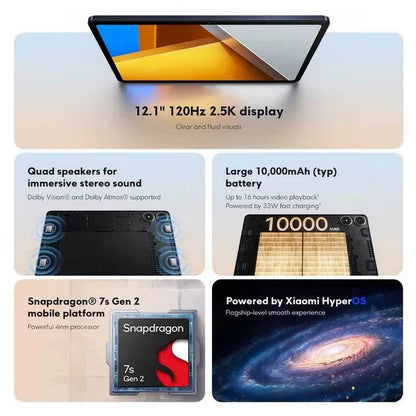 Global Version POCO Pad Tablet 8GB 256GB Snapdragon 7s Gen 2 Octa core 12.1'' 120Hz 2.5K Display 33W 10000mAh Battery - Price Value Store