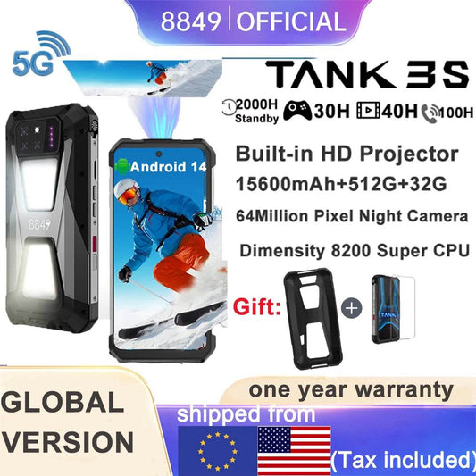 8849 Tank 3S Unihertz Rugged Smartphone with Projector 5G 24/32GB RAM 256/512GB ROM Dimensity 8200 64MP Night Vision Phone - Price Value Store