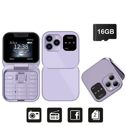 SERVO I16 Pro MIni Fold Mobile Phone 2G GSM Dual SIM Card Speed Dial Video Player Magic Voice 3.5mm Jack FM Small Flip Cellphone - Price Value Store