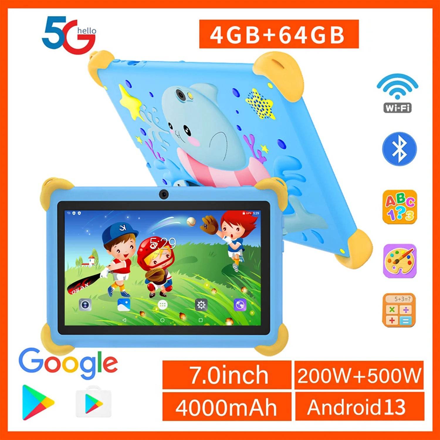 New 7 Inch 5G Pad Cartoon Pattern Kids' tablets Android Learning Education Tablet PC Kids-Proof protective Case Tablet 4000mAh - Price Value Store