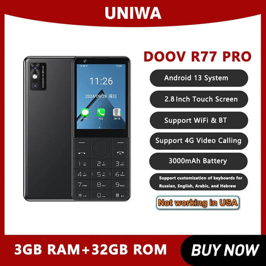 DOOV R77 pro 4G Smart Touch Screen 2.8 Inch Keypad Mobile Phone 3GB+32GB 3000mAh Android 13 Whatsapp - Price Value Store