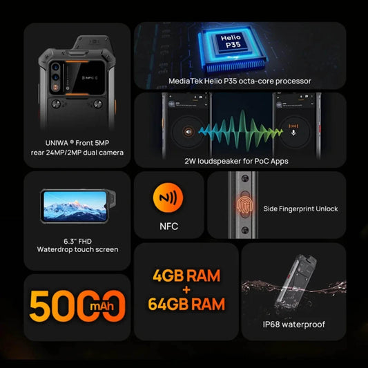 UNIWA W888 ATEX Explosion IP68 Rugged Andriod 11 Mobile Phone Smartphone Octa Core 4GB+64GB 6.3Inch HD/FHD Screen 4G 5000mAh NFC - Price Value Store
